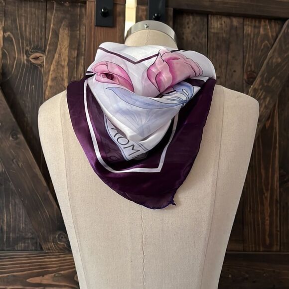 ROMA Beautiful Sheer Purple lavander Tulips Polyester Scarf 38x38 - Picture 4 of 10